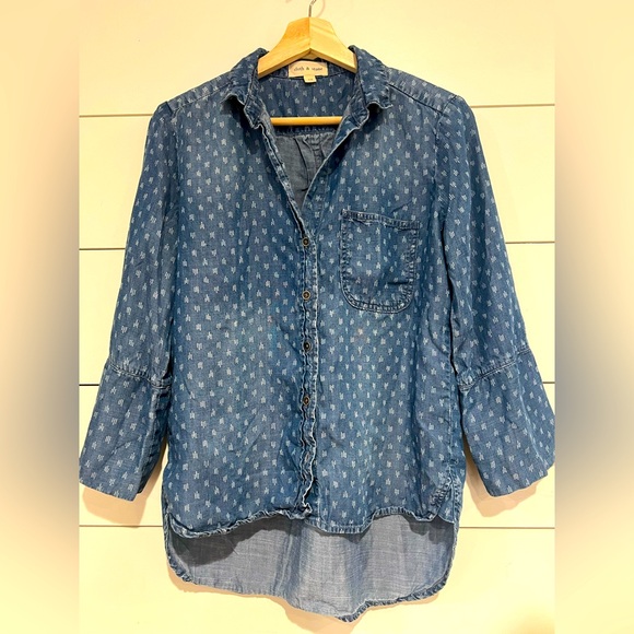 Anthropology Cloth & Stone Denim Chambray Blouse - Picture 1 of 6